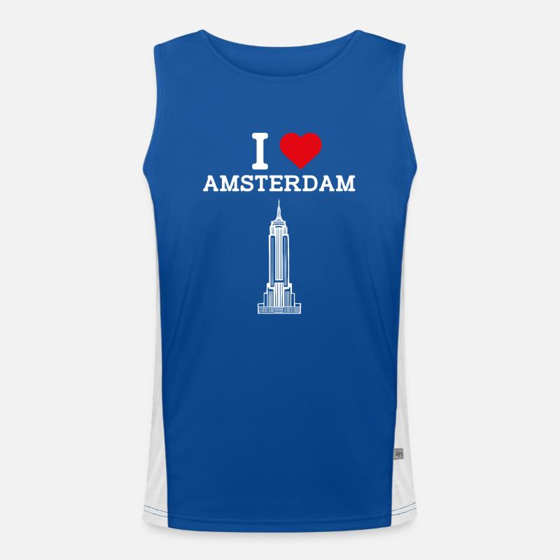 J’aime Amsterdam Coeur Drapeau État Pays-Bas Jeu de mots Débardeur respirant contrasté Homme 