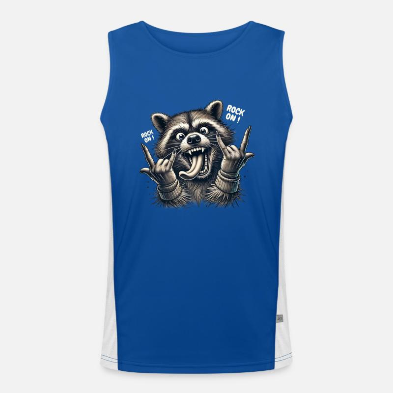 Rock On Waschbär Heavy Metal Design Funktionelles Kontrast-Tank Top für Männer 