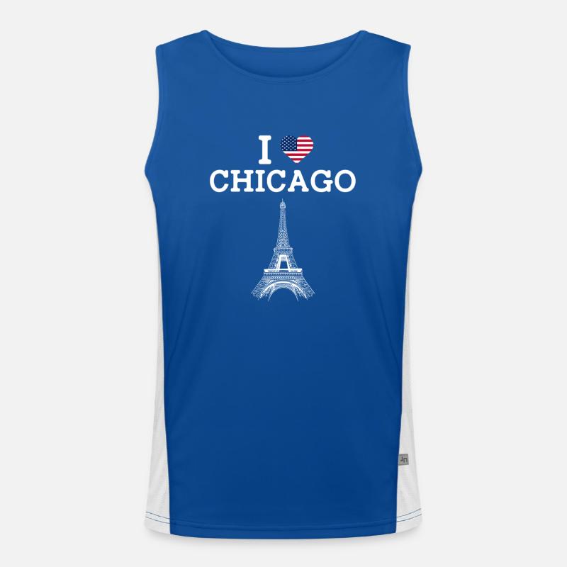 J’aime Chicage USA Drapeau Cool Tour Eiffel Lover Débardeur respirant contrasté Homme 