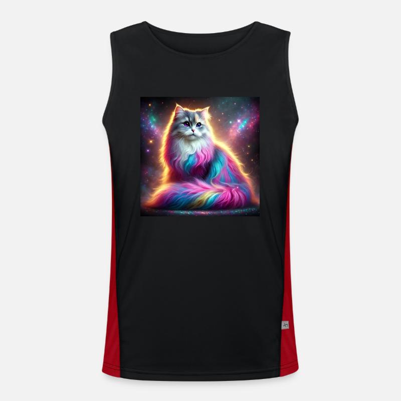 Magical Galaxy Cat with Rainbow Fur Men's Functional Contrast Tank Top 