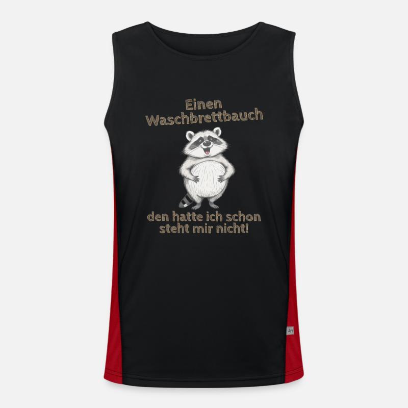 Dicker Waschbär lustiger Spruch Waschbrettbauch Funktionelles Kontrast-Tank Top für Männer 