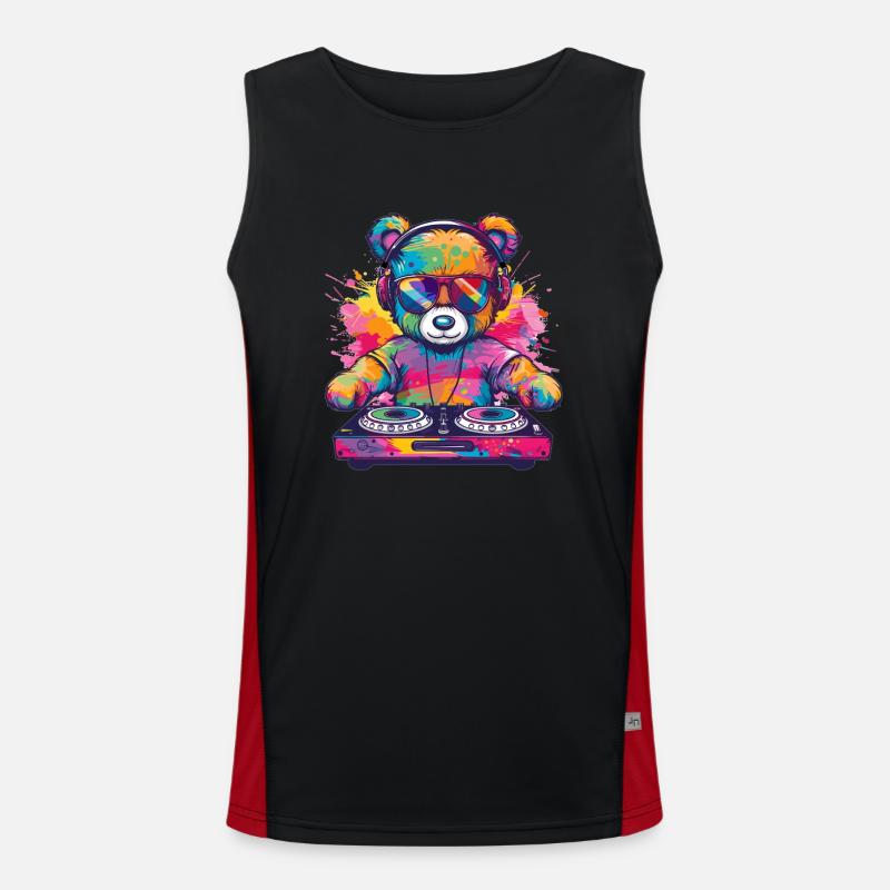 Bunter DJ Teddy Funktionelles Kontrast-Tank Top für Männer 