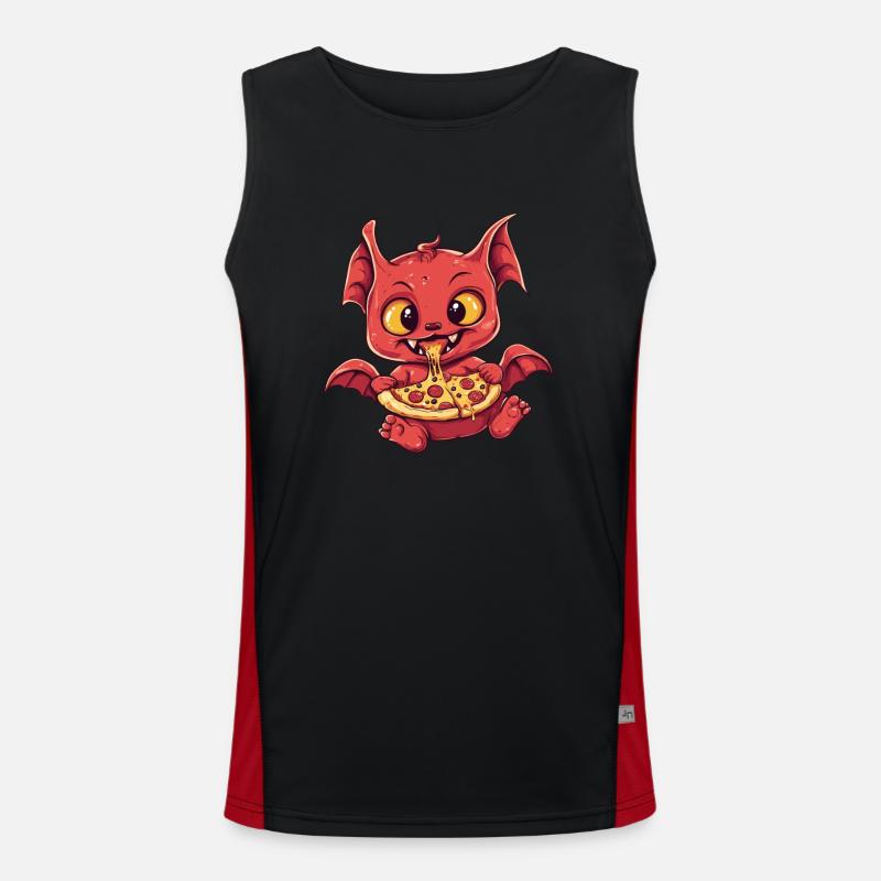 Teufelchen mit Pizza Funktionelles Kontrast-Tank Top für Männer 