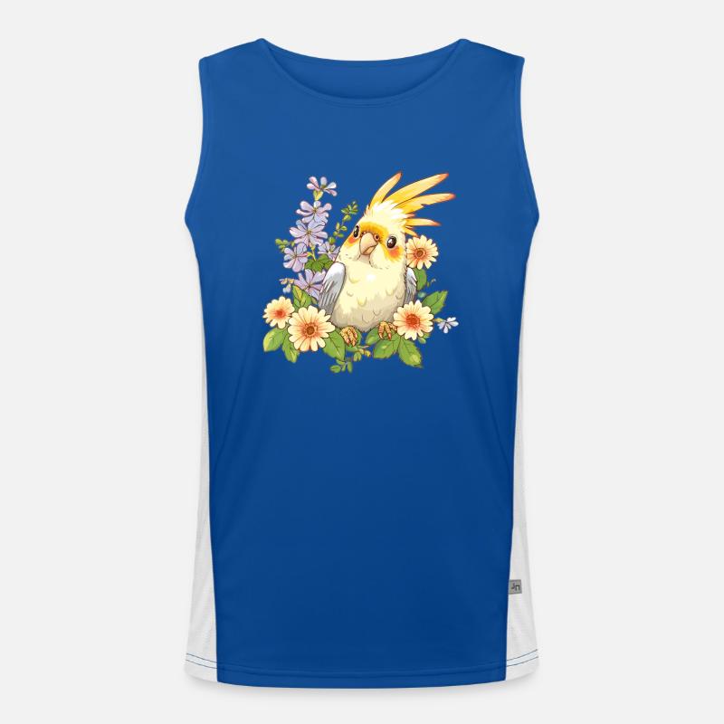 Kakadu mit Blumenkranz Funktionelles Kontrast-Tank Top für Männer 