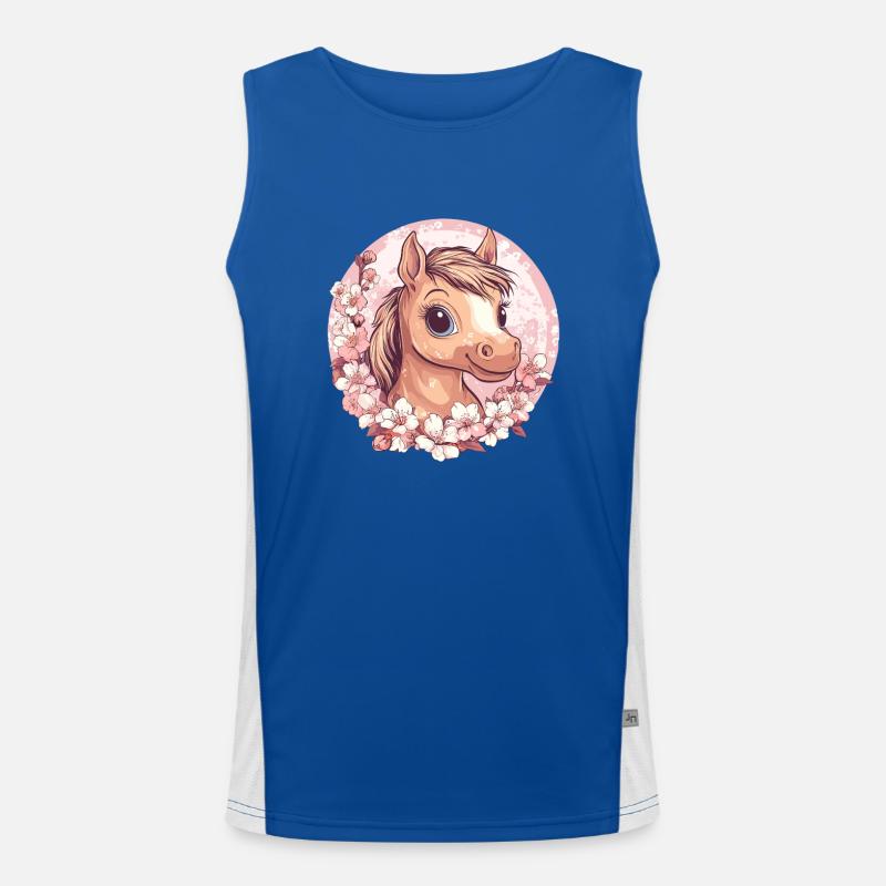 Fröhliches Pony mit Blüten Funktionelles Kontrast-Tank Top für Männer 
