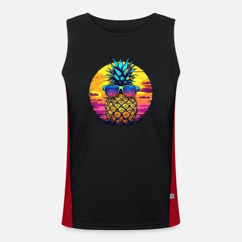 Sun pineapple with glasses Men's Functional Contrast Tank Top 