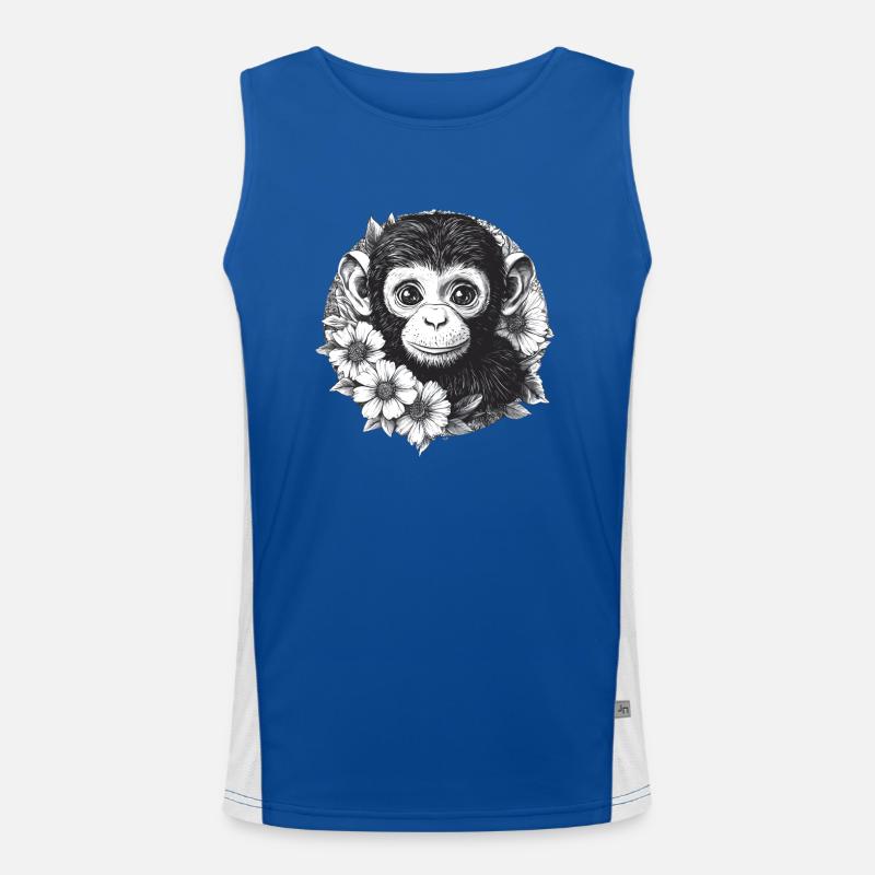 Schwarz-Weiß Affe mit Blumen Funktionelles Kontrast-Tank Top für Männer 