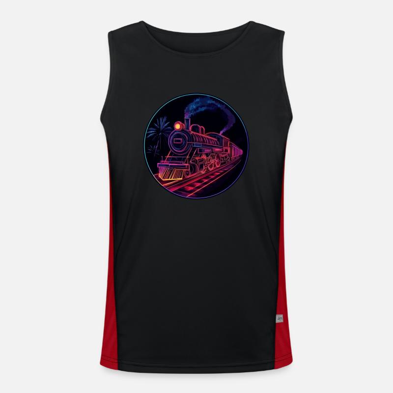 Neon train at night Men's Functional Contrast Tank Top 