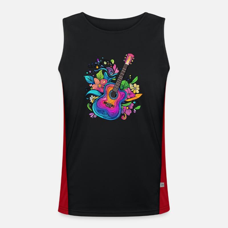 Bunte Gitarre mit Blumen Funktionelles Kontrast-Tank Top für Männer 