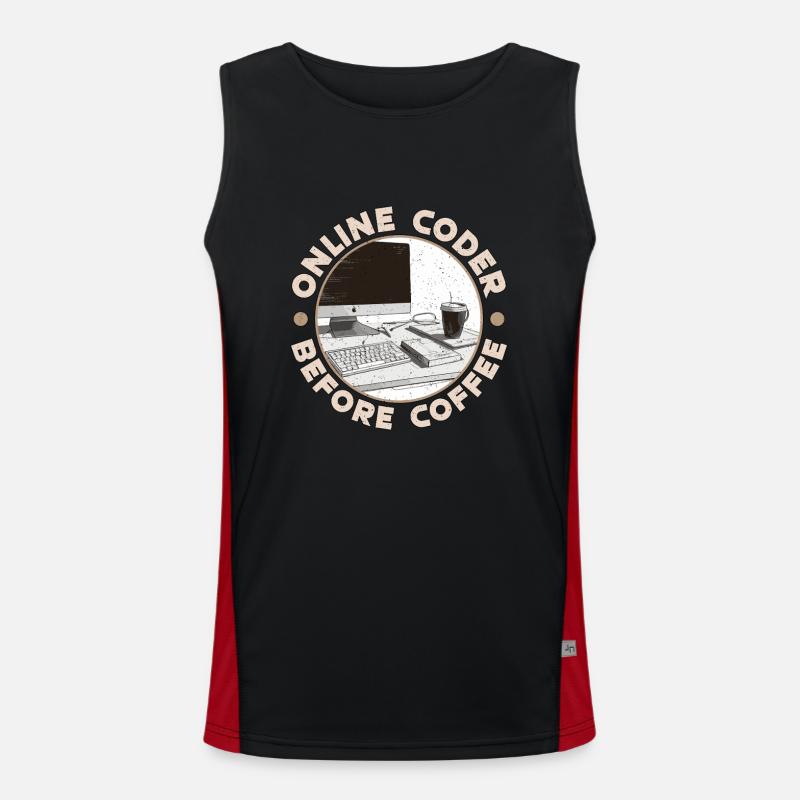 Online Coder Before Coffee Developer Coffee Lover Funktionelles Kontrast-Tank Top für Männer 