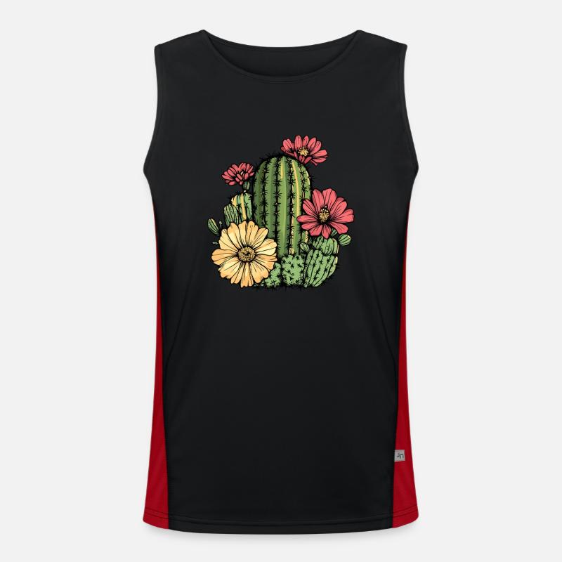 Cactus with flowers - Men's Functional Contrast Tank Top  - black/red