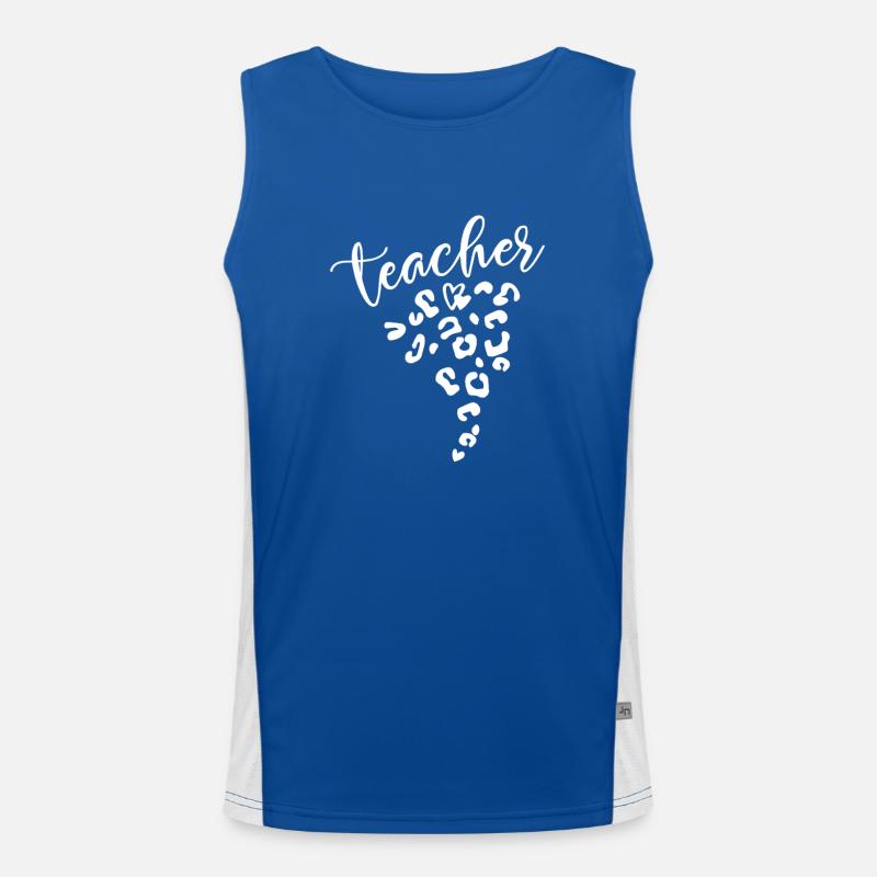 Teacher Leopard Heart Design for Educators Men's Functional Contrast Tank Top 