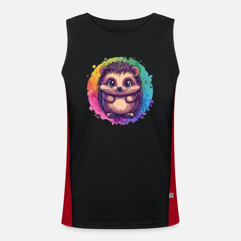Bunter Igel vor Regenbogen Funktionelles Kontrast-Tank Top für Männer 