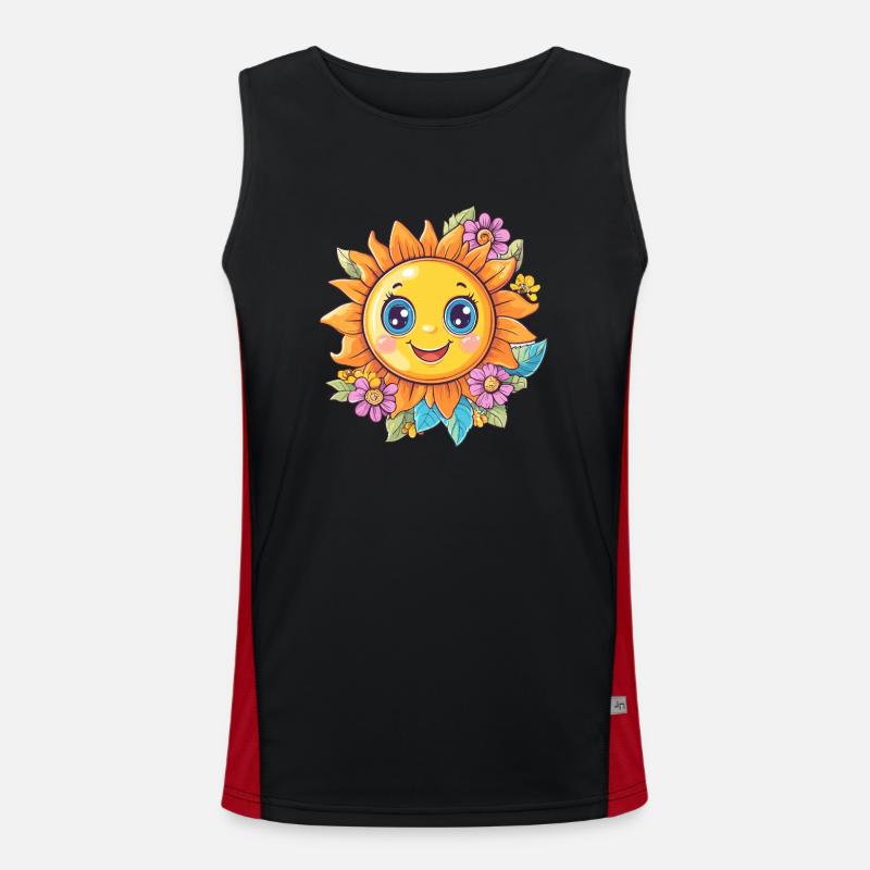 Soleil joyeux avec des fleurs Débardeur respirant contrasté Homme 