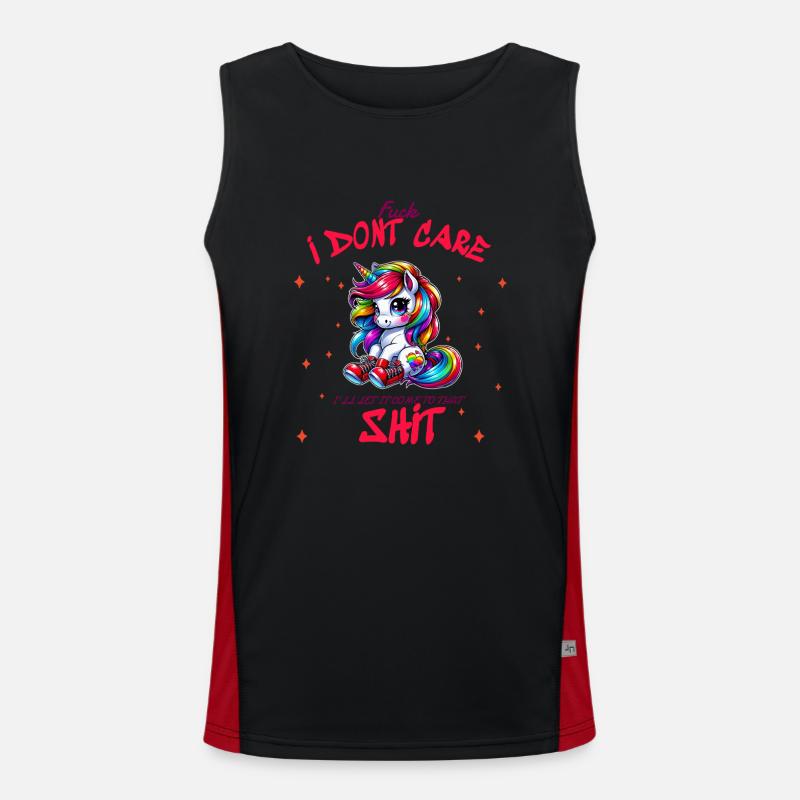 I Don’t Care Einhorn Statement design Funktionelles Kontrast-Tank Top für Männer 