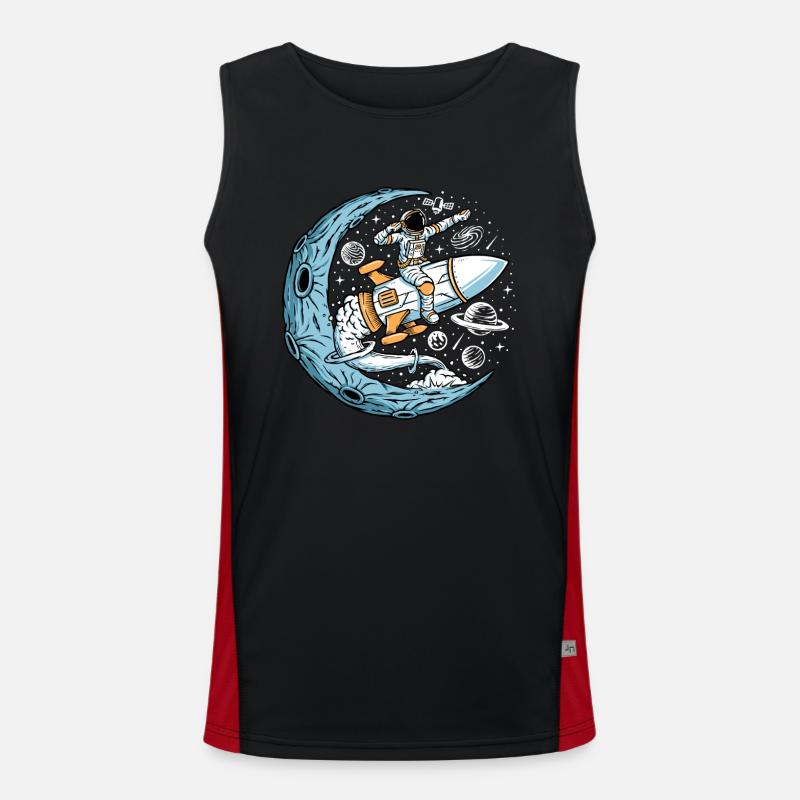 Astronaut Riding a Rocket in Space Men's Functional Contrast Tank Top 