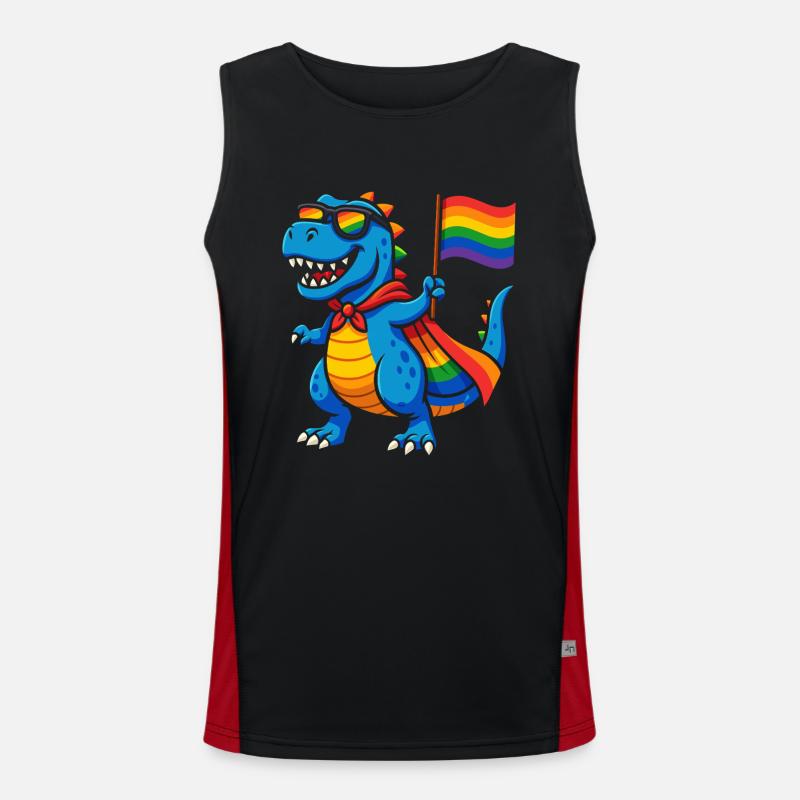 Pride Dino with Rainbow Cape Men's Functional Contrast Tank Top 