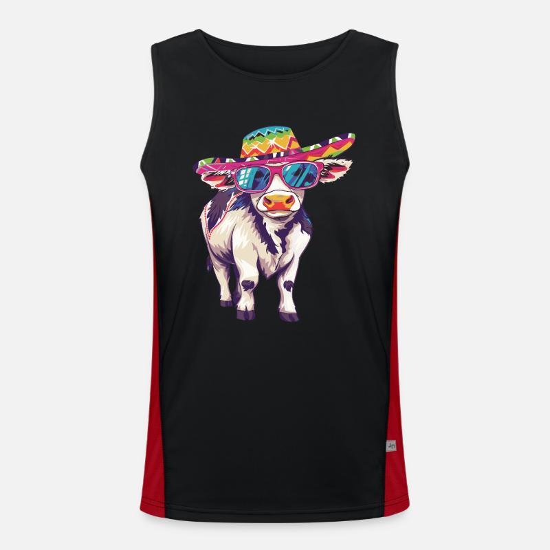Kuh Comic Lustig Sombrero Funktionelles Kontrast-Tank Top für Männer 
