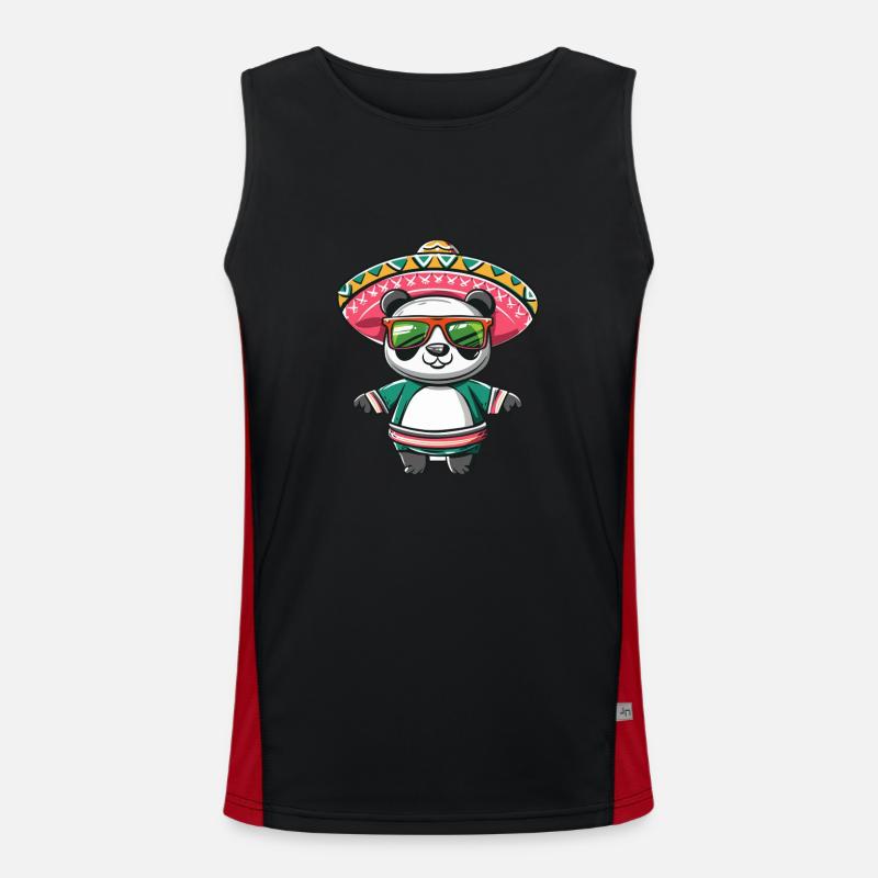 Panda Comic Funny Sombrero - Men's Functional Contrast Tank Top - black/red