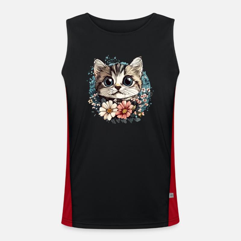 Chat avec couronne de fleurs Débardeur respirant contrasté Homme 