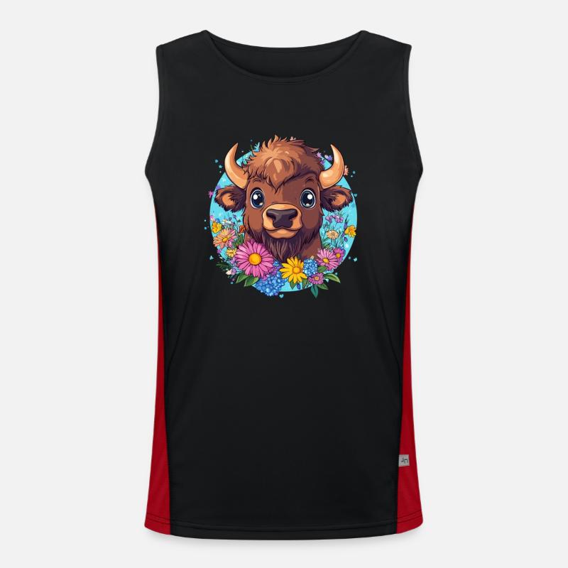 Bison avec couronne de fleurs Débardeur respirant contrasté Homme 