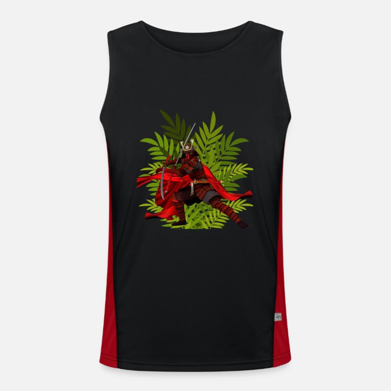 Japanese Samurai Warrior with Red Armor Men's Functional Contrast Tank Top 