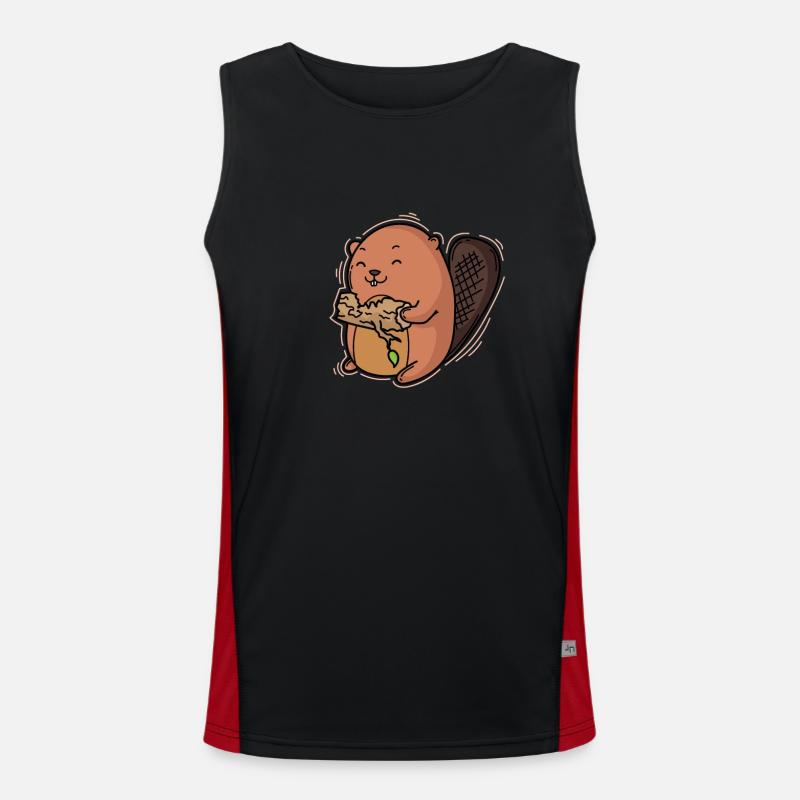 Beaver eats a tree trunk Men's Functional Contrast Tank Top 