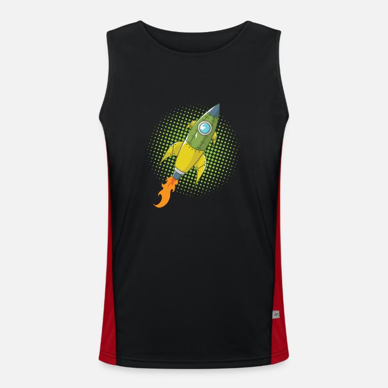 Rocket Comic Spaceship Spacecraft Missile - Men's Functional Contrast Tank Top  - black/red