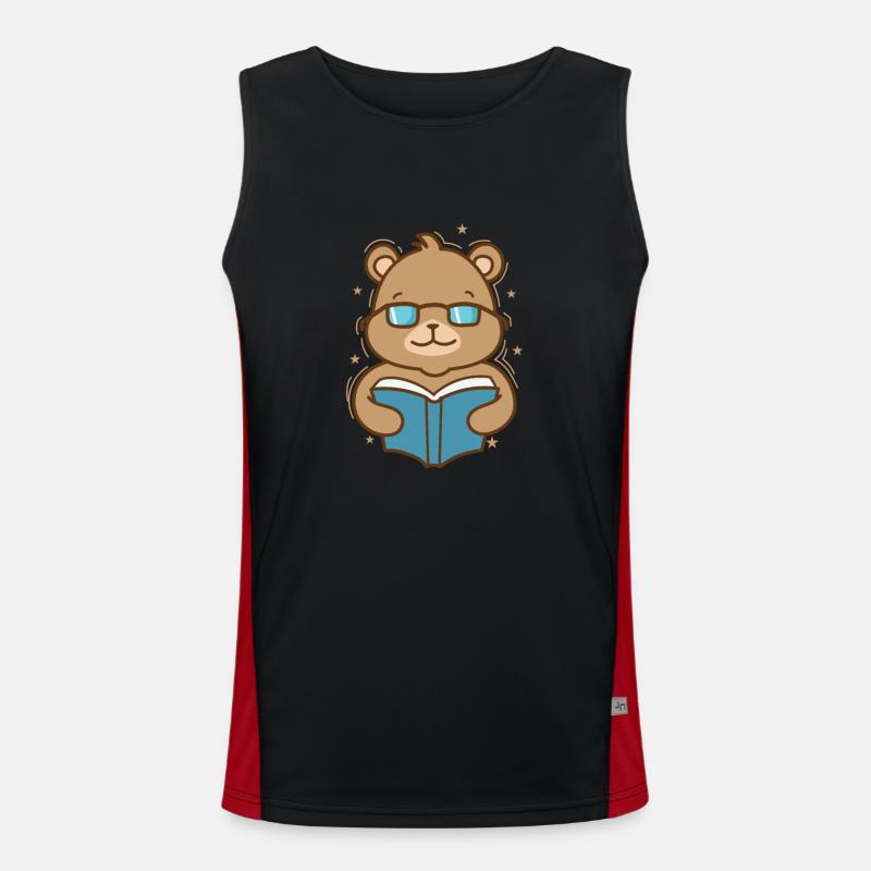 Bear reads a book forest animal Men's Functional Contrast Tank Top 