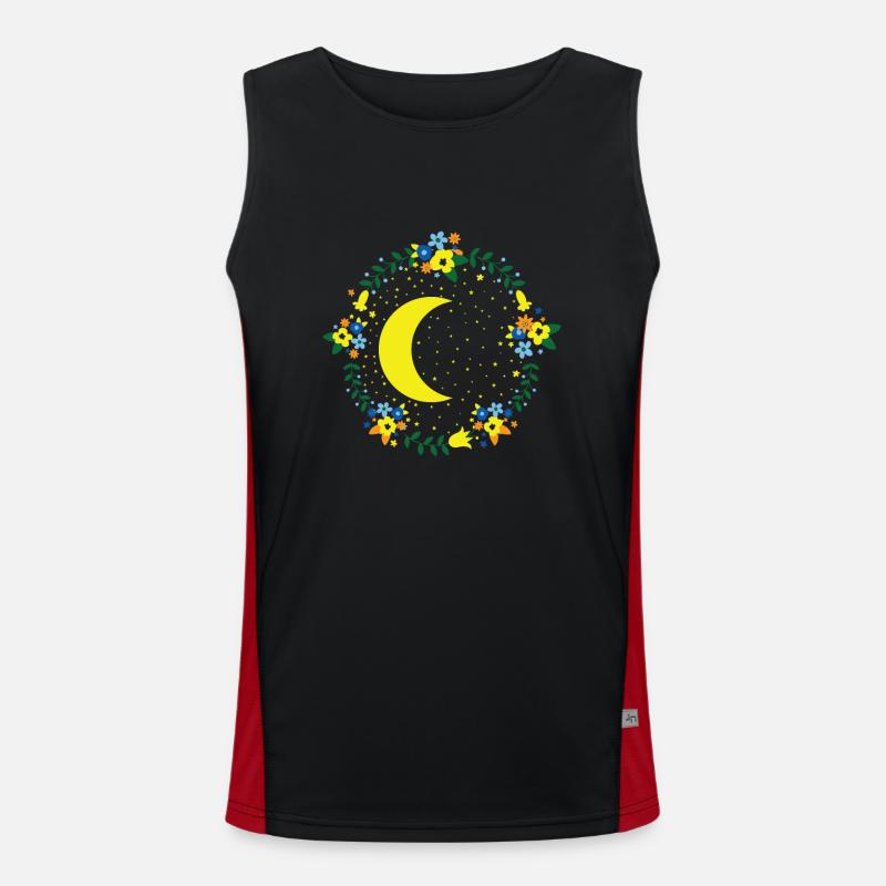 Moon with flowers, night sky, outer space Men's Functional Contrast Tank Top 