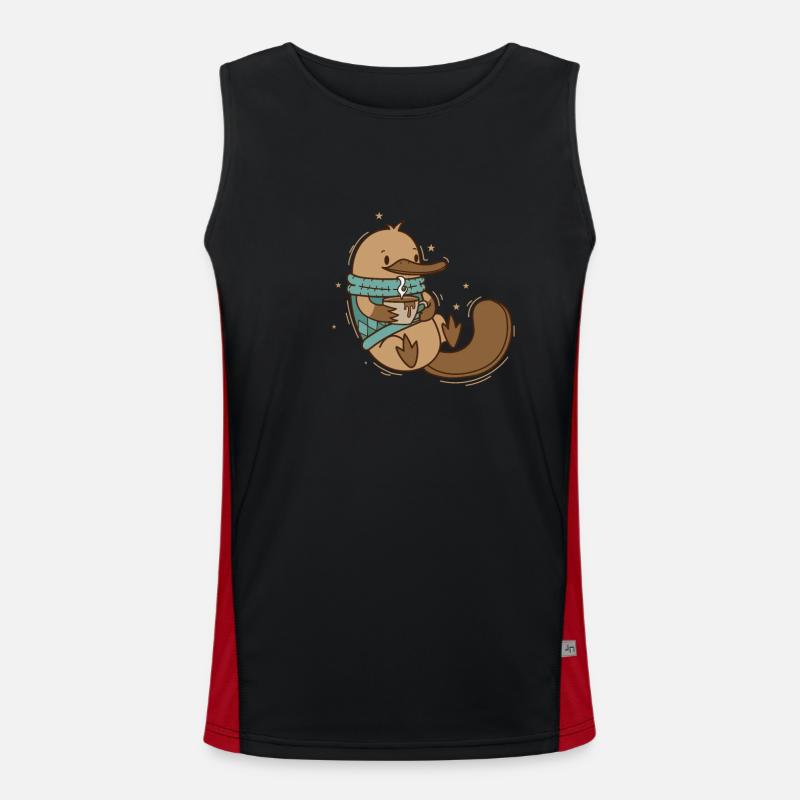 Schnabeltier im Winter mit Kaffee Funktionelles Kontrast-Tank Top für Männer 