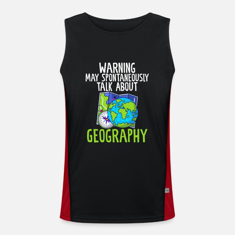 Warning May Spontaneously Talk About Geography Men's Functional Contrast Tank Top 