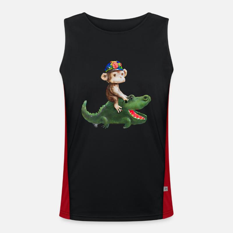Funny monkey on crocodile design - Men's Functional Contrast Tank Top  - black/red