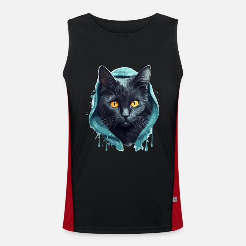 Tête de chat Noir Chat Bombay Chat heureux Chats Débardeur respirant contrasté Homme 