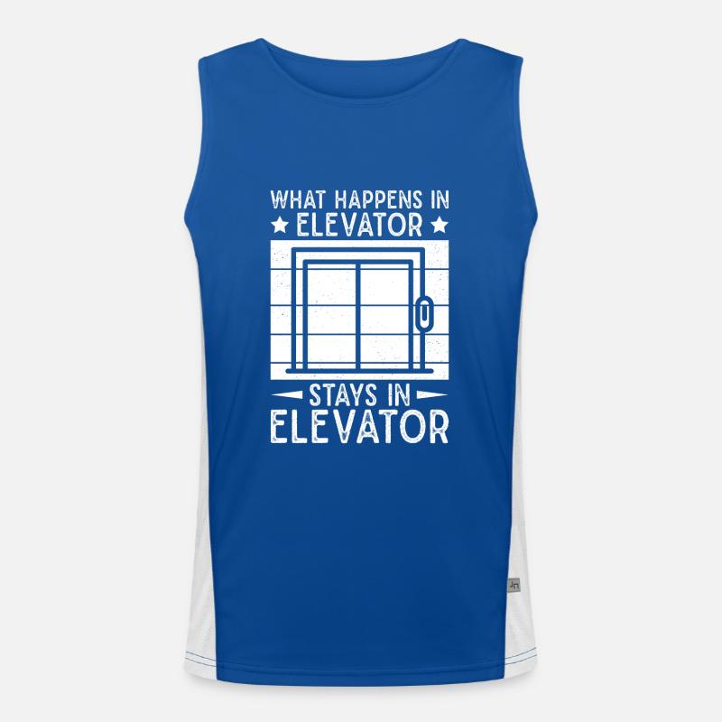 Funny Elevator Mechanic What Happens In Elevator Funktionelles Kontrast-Tank Top für Männer 