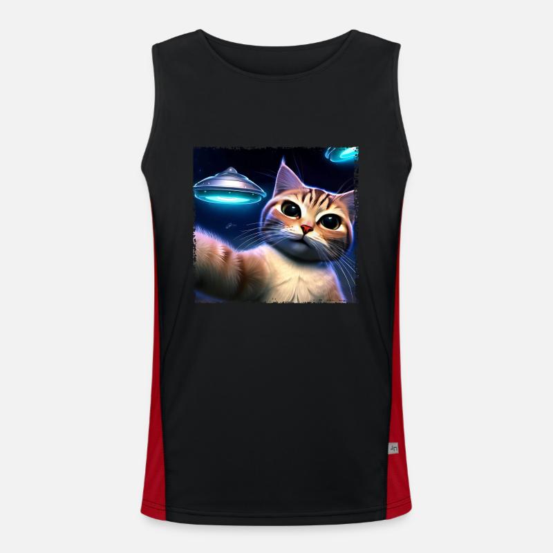 Cat selfie with UFO - Men's Functional Contrast Tank Top - black/red