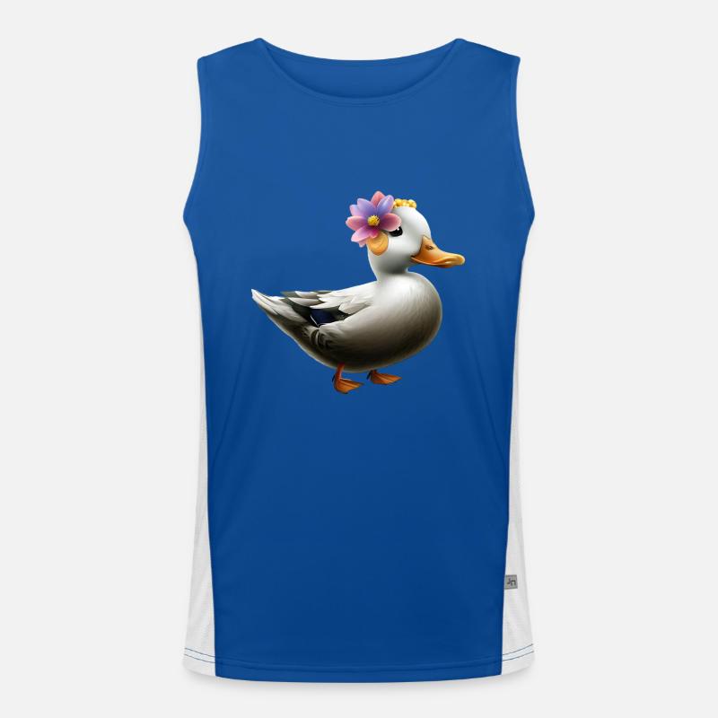 Ente mit Blumenhut Funktionelles Kontrast-Tank Top für Männer 