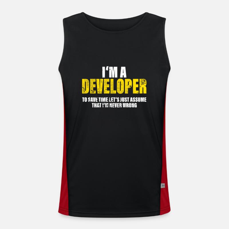 Developer Funny Saying Profession Colleague Gift Men's Functional Contrast Tank Top 