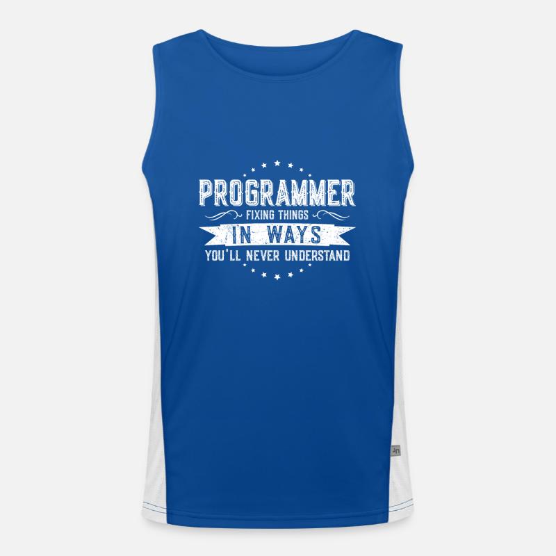 Programmierer Kollegen Geschenk Beruf Spruch Funktionelles Kontrast-Tank Top für Männer 