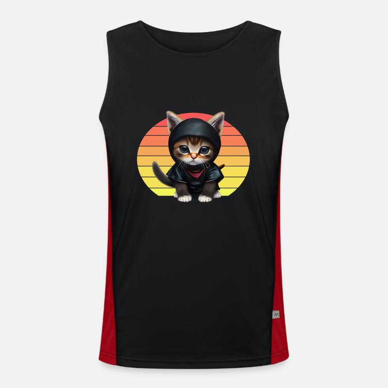 Coucher de soleil de chat ninja Débardeur respirant contrasté Homme 