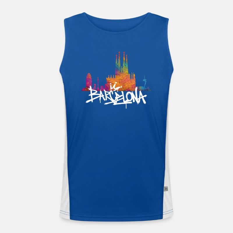 Barcelona Skyline Graffiti Lettering Men's Functional Contrast Tank Top 