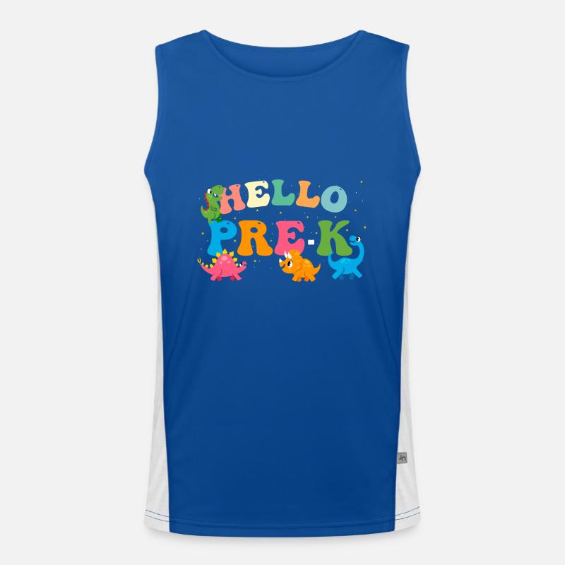 Hello Pre K Back To School with Cute Dinosaurs Men's Functional Contrast Tank Top 