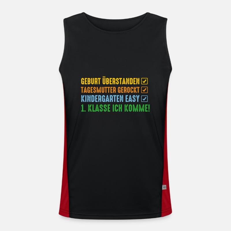 Erste Klasse Einschulung Erstklässler Schulkind Funktionelles Kontrast-Tank Top für Männer 