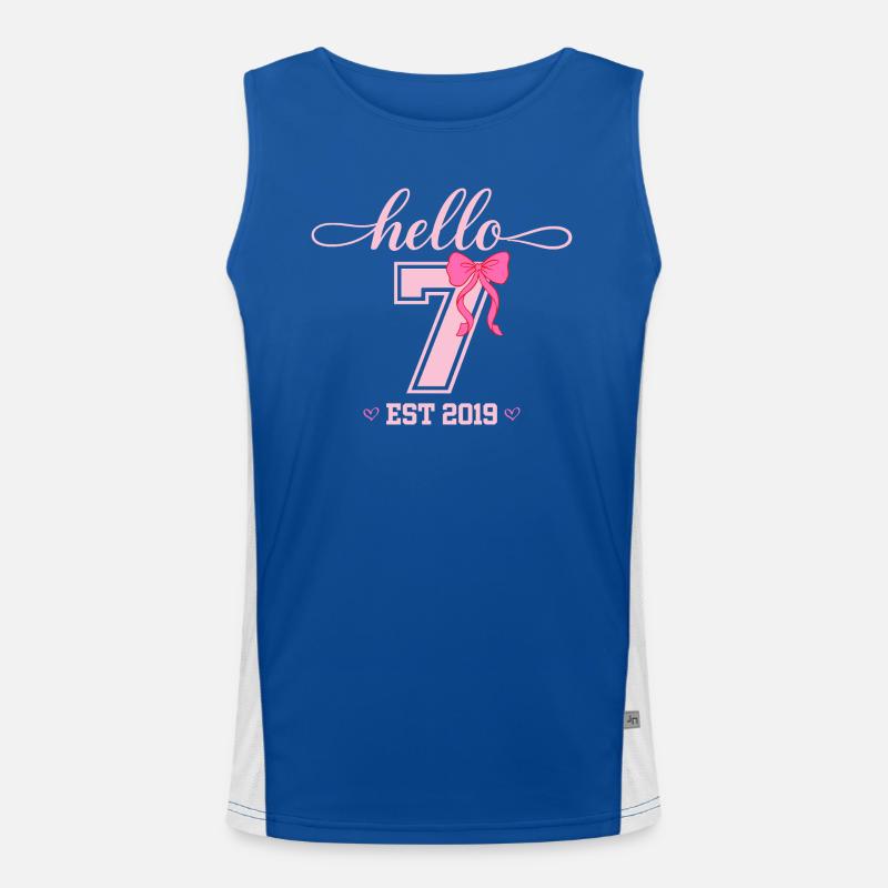 Hello 7 Est 2019 Mädchen Geburtstag Design Funktionelles Kontrast-Tank Top für Männer 