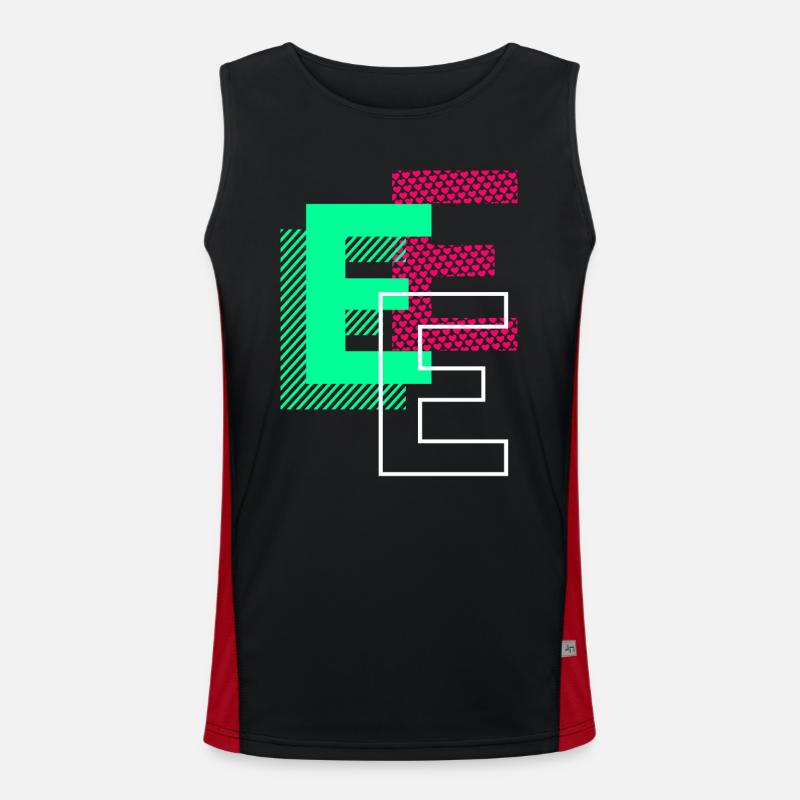 Initial Letter E Design Gift - Men's Functional Contrast Tank Top  - black/red