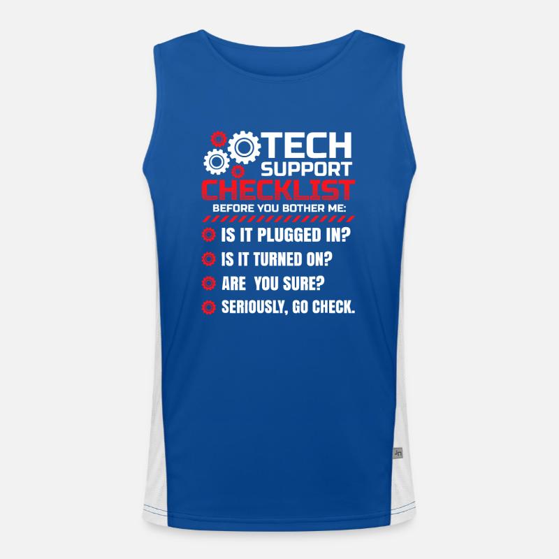Funny Tech Support Checklist Helpdesk Men's Functional Contrast Tank Top 