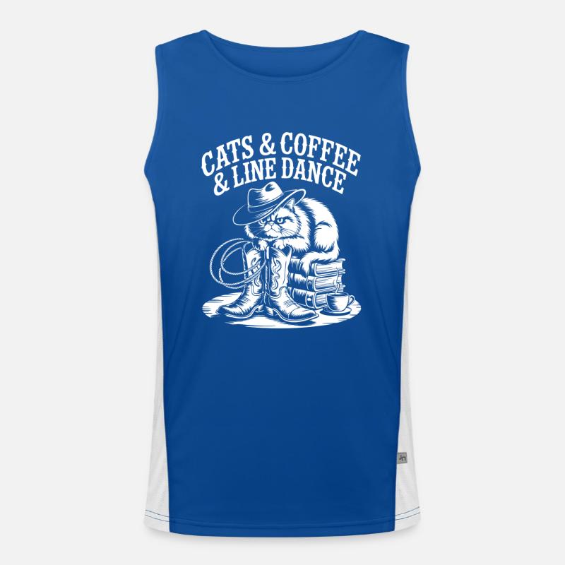 Cat Coffee and Line Dance Men's Functional Contrast Tank Top 