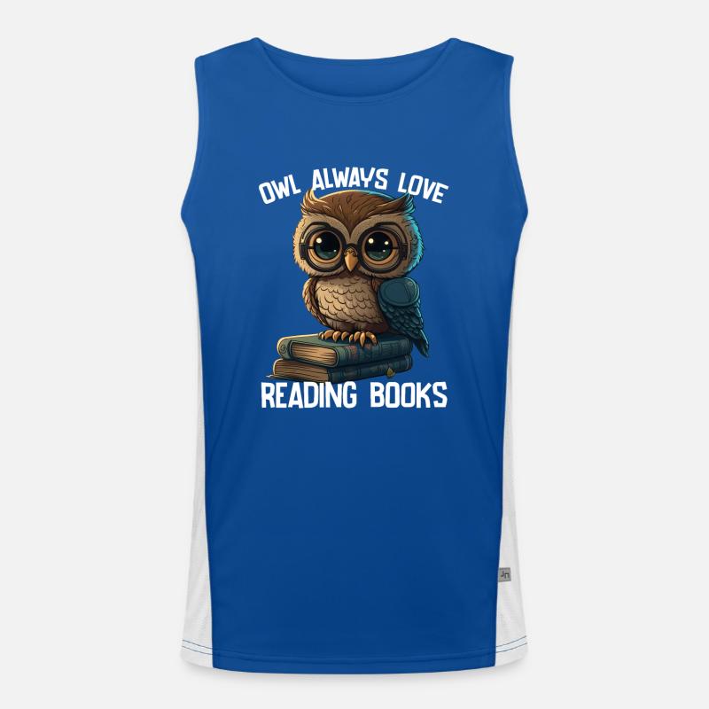 Eule liest immer gerne Bücher Funktionelles Kontrast-Tank Top für Männer 