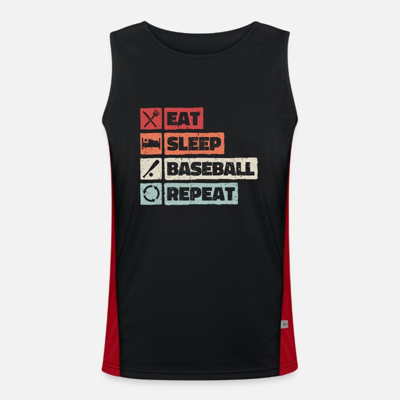 Eat Sleep Baseball Repeat Funktionelles Kontrast-Tank Top für Männer 