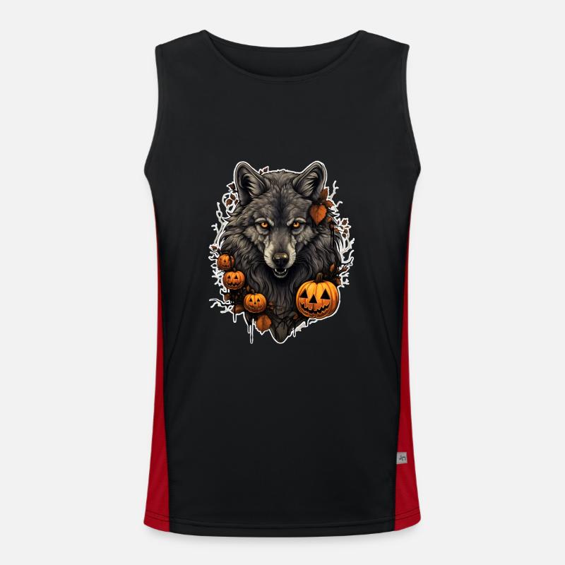 Halloween Wolf with Pumpkin Men's Functional Contrast Tank Top 